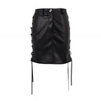 PU Leather Lace Up High Waist Mini Skirt Side Slit