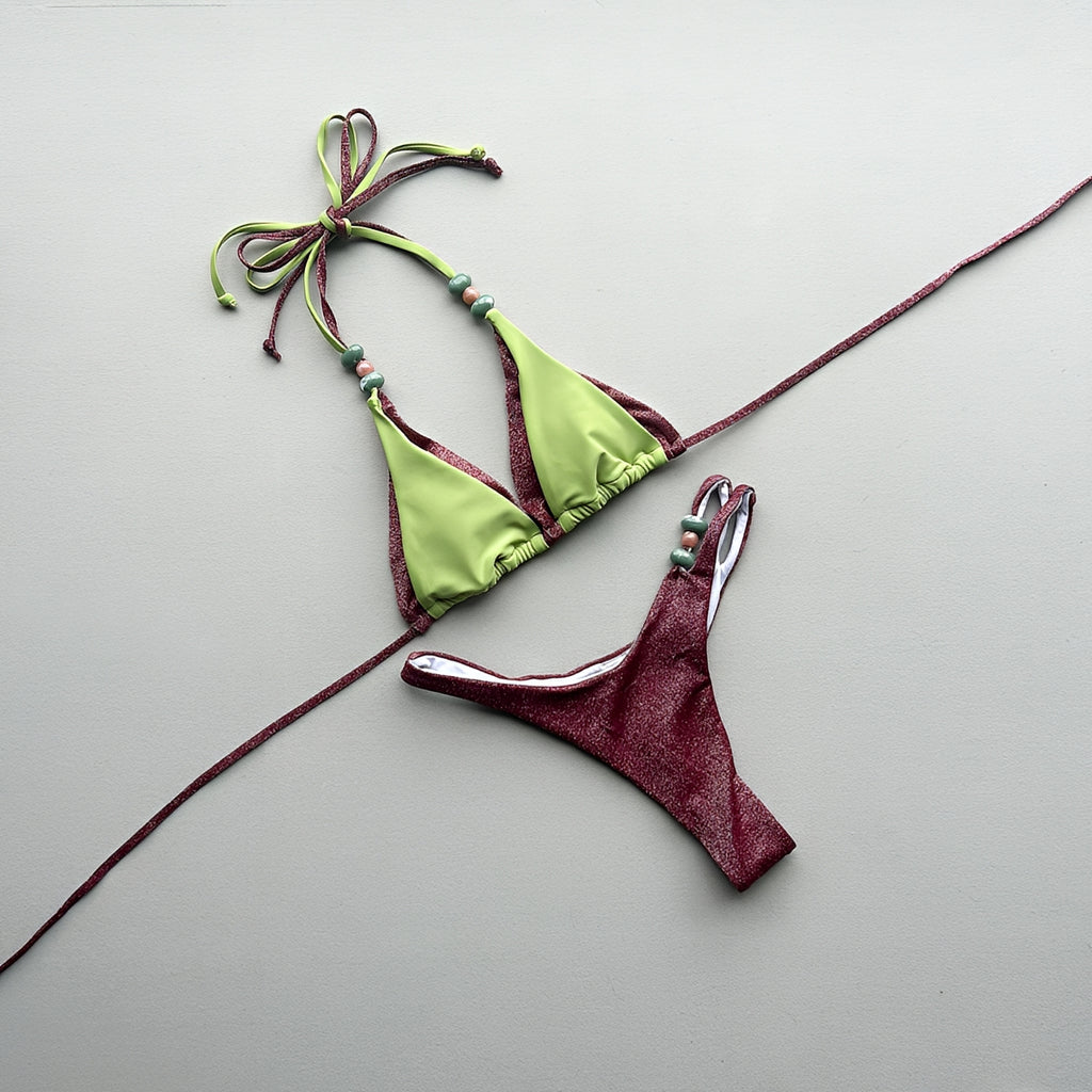 Color Block Split Bikini Set Patchwork Swimsuit