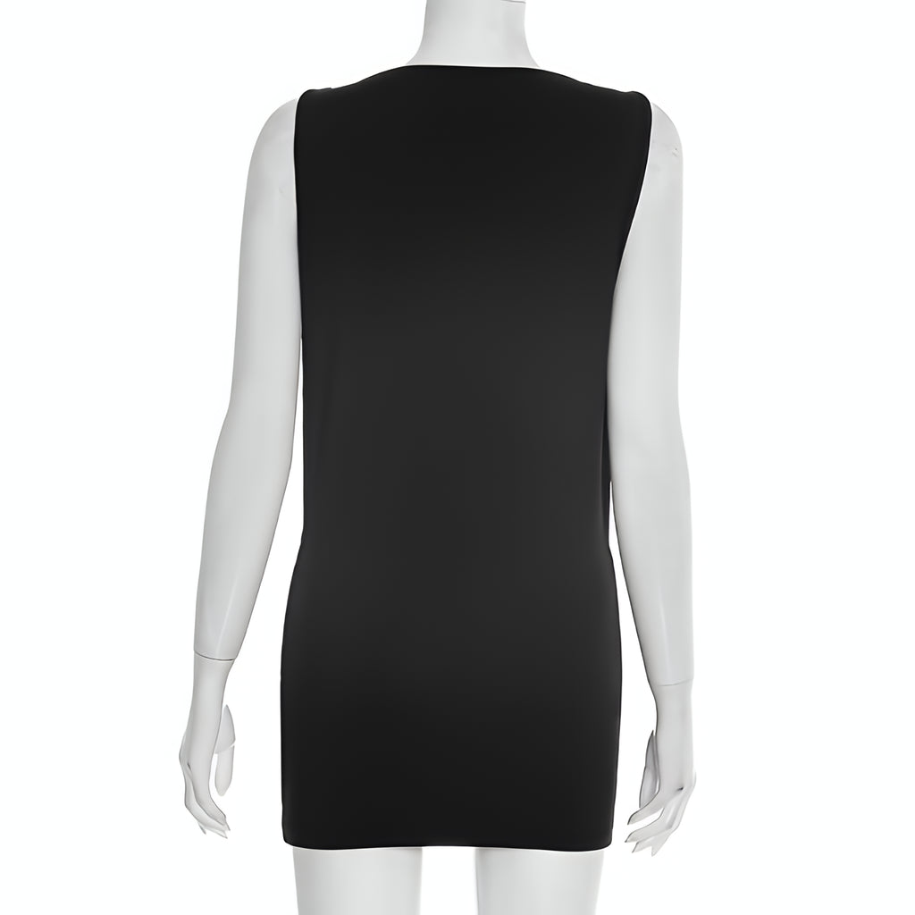 Solid Color Hollow Out Mini Shirt Dress Sleeveless Streetwear