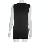Solid Color Hollow Out Mini Shirt Dress Sleeveless Streetwear