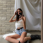 Satin Lace Up Bow Crop Top Sleeveless Cami Tank