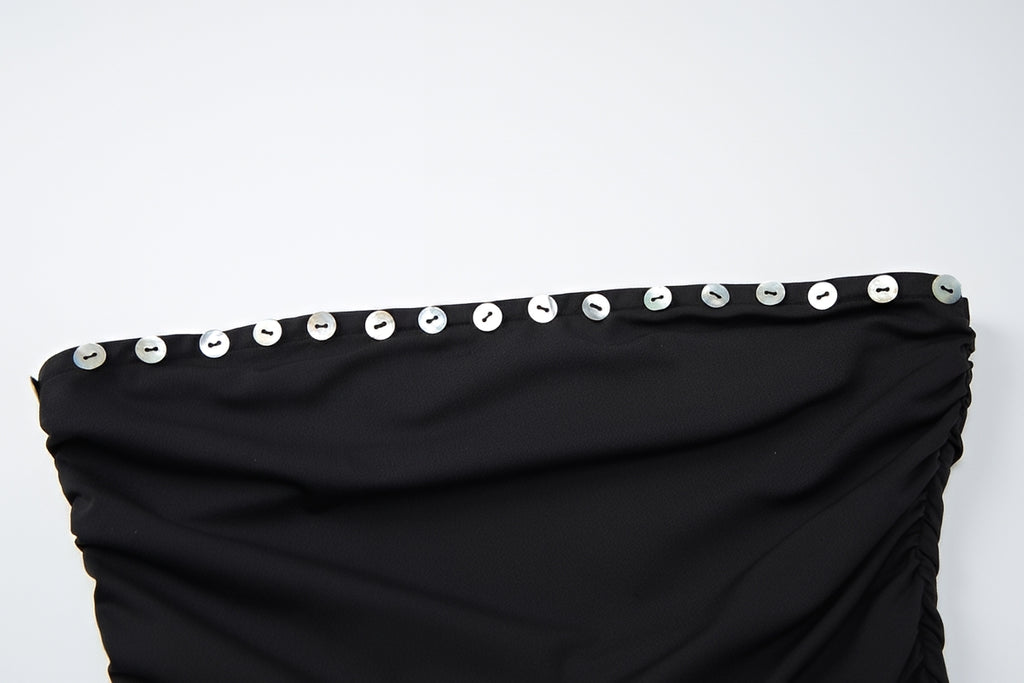 Strapless Bandeau Tube Top Shell Button Slim Fit Crop Top