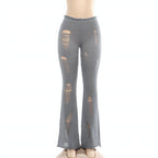 Ripped Knit Flare Pants Streetwear Fall Winter