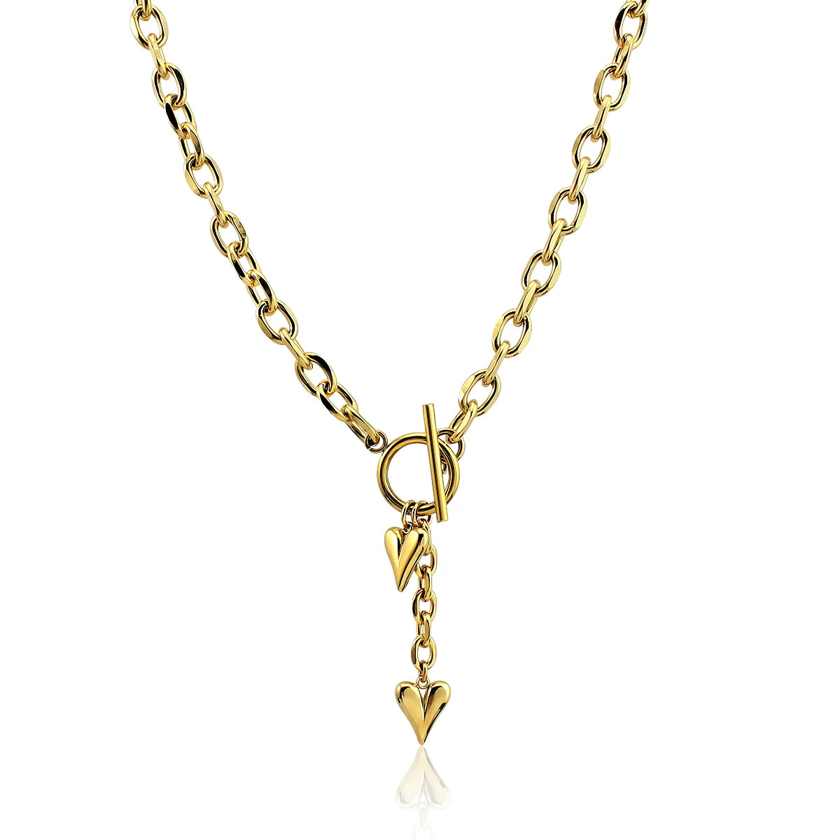 Stainless Steel Necklace OT Buckle Heart Tassel Charm
