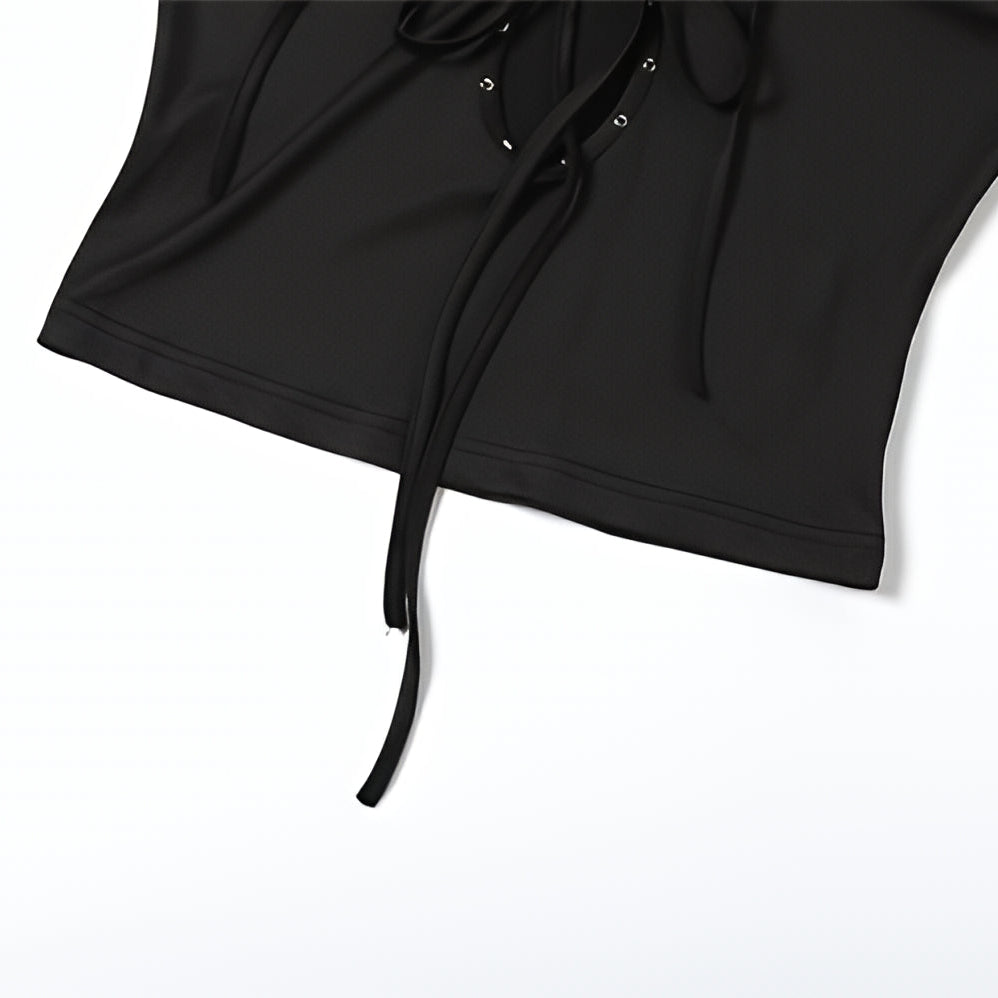 Rivet Detail Sleeveless Tank Top Hollow Stretch Streetwear Vest
