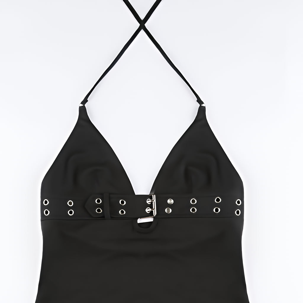 Off Shoulder Halter Top Button V Neck Knit Summer Streetwear