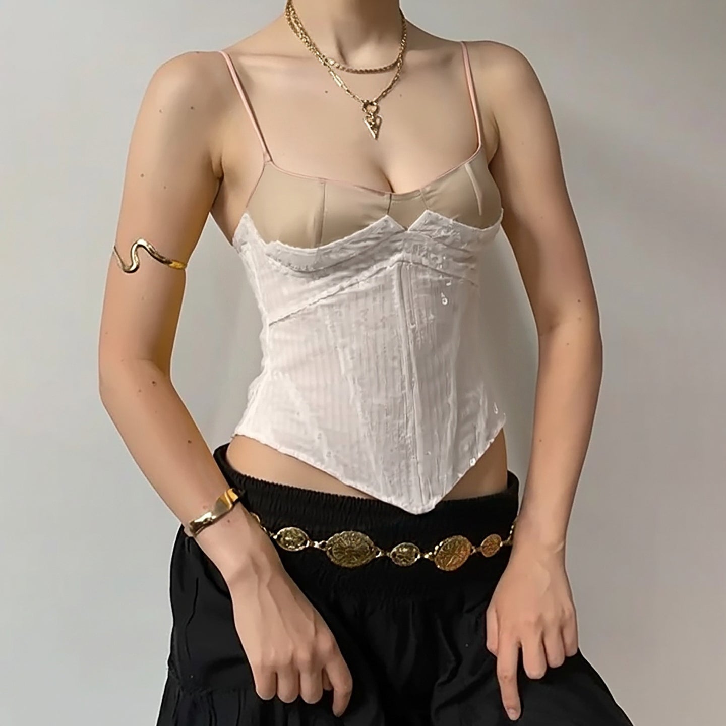 Lace Mesh Sequin Corset Top Back Tie Strap Cami Evening Wear
