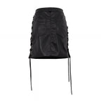 PU Leather Lace Up High Waist Mini Skirt Side Slit