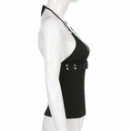 Off Shoulder Halter Top Button V Neck Knit Summer Streetwear