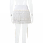 White A Line Ruffle Skirt High Waist Elastic Patchwork Lolita Mini Skirt