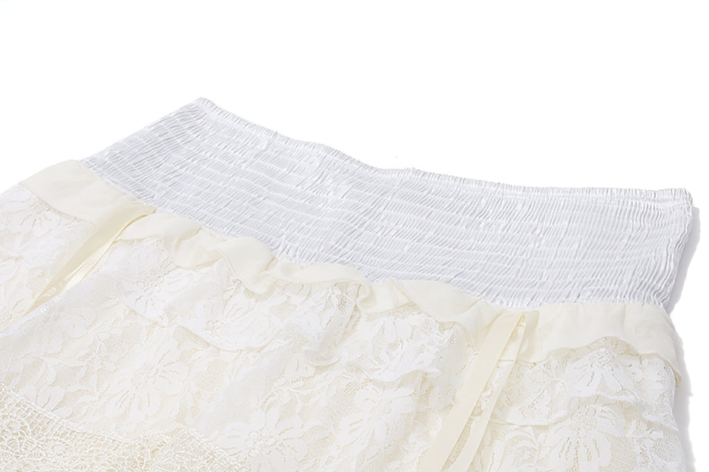 White A Line Ruffle Skirt High Waist Elastic Patchwork Lolita Mini Skirt