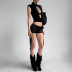 Rivet Detail Sleeveless Tank Top Hollow Stretch Streetwear Vest