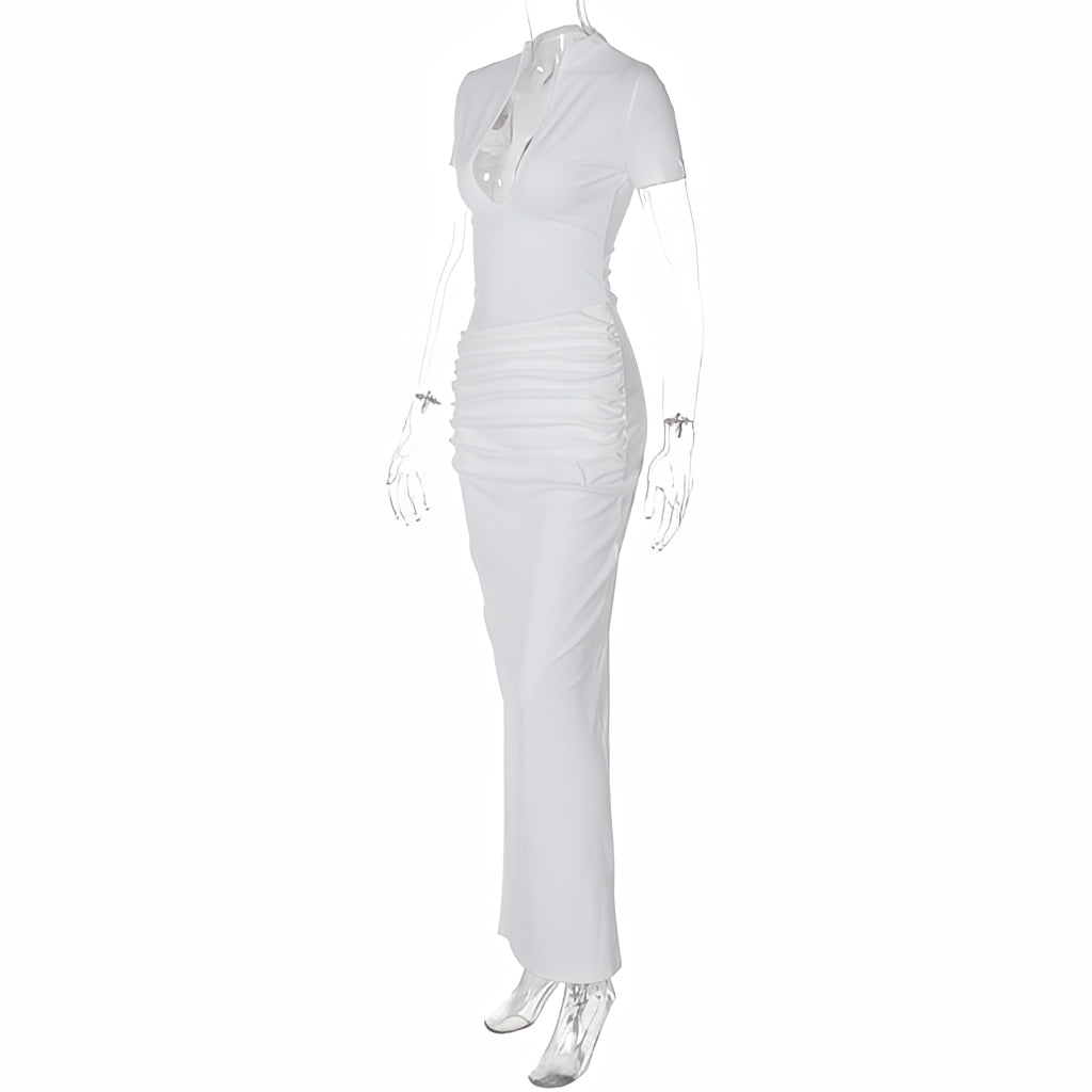 V-Neck Bodycon Long Dress Elegant Solid Color Maxi Dress