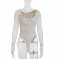 Lace Round Neck Long Sleeve Bodysuit Sexy Street Style Autumn Top