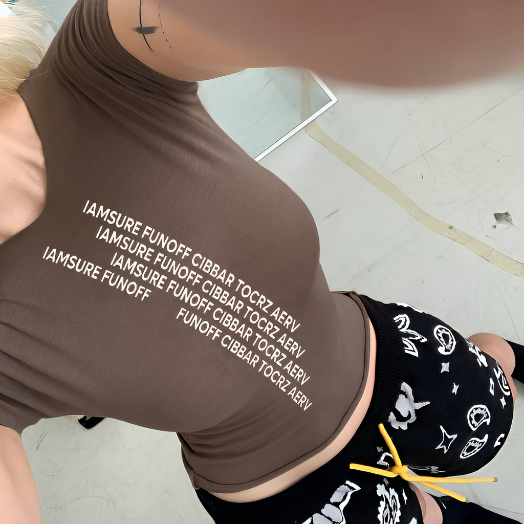 Y2K Letter Print Crew Neck Casual Sport Women's Short Sleeve T-Shirt