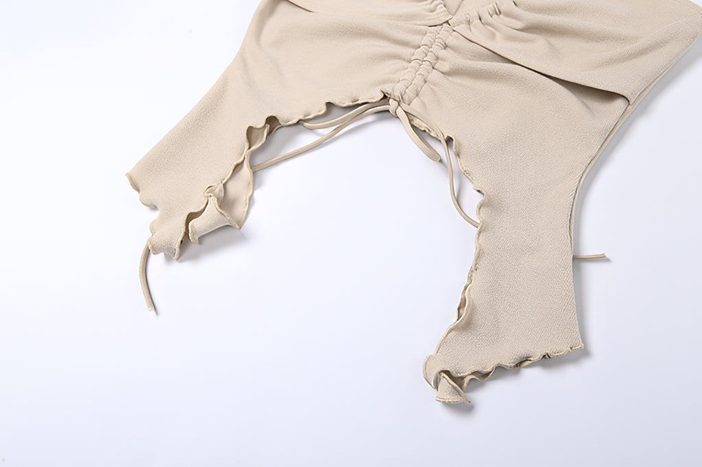 Hollow Cut Out Lace Up Long Sleeve Blouse Casual Slim Fit Top