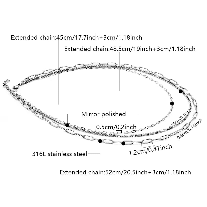 18k Gold Plated Paperclip Box Chain Triple Layer Necklace
