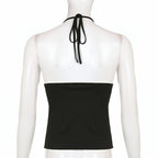 Off Shoulder Halter Top Button V Neck Knit Summer Streetwear