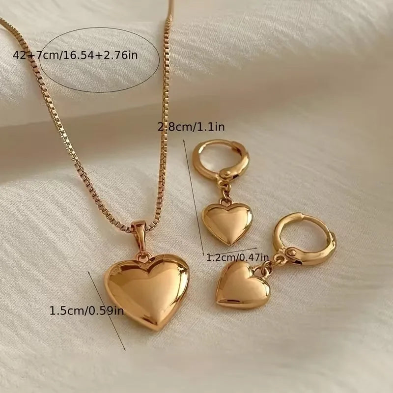 Heart Pendant Necklace and Earring Set Elegant Everyday Party Jewelry