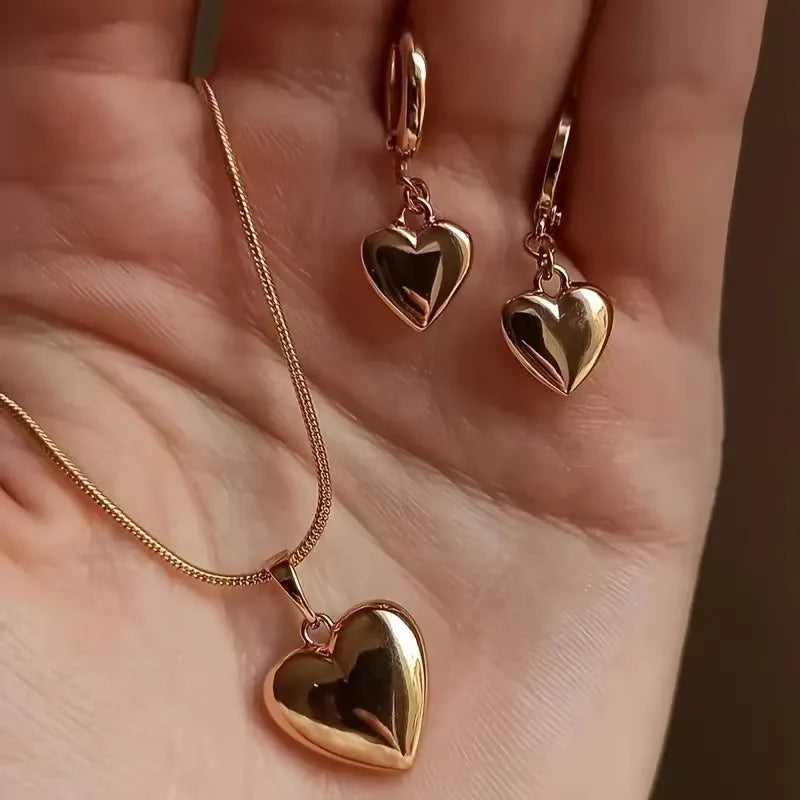 Heart Pendant Necklace and Earring Set Elegant Everyday Party Jewelry