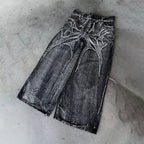 Jeans Baggy Unisexe Y2K Broderie Gothique Araignée Streetwear Denim