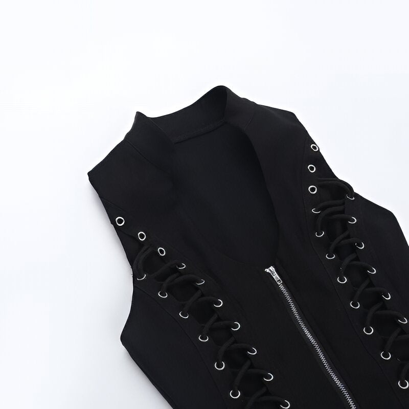 Gothic Zip Up Sleeveless Vest Harajuku Punk Style Top