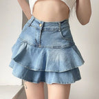 Vintage Ruffle Slim FitJean Denim Shorts High Waist Skirt