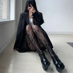 Women Sexy Black White Lolita Hollowed Lace Mesh Stockings Bottomed Pantyhose Japanese Goth Floral Rattan Hot Classic Tights