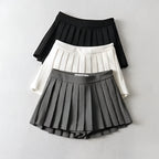 High Waist Pleated Mini Skirt Solid Color Korean Style Summer Skater Skirt