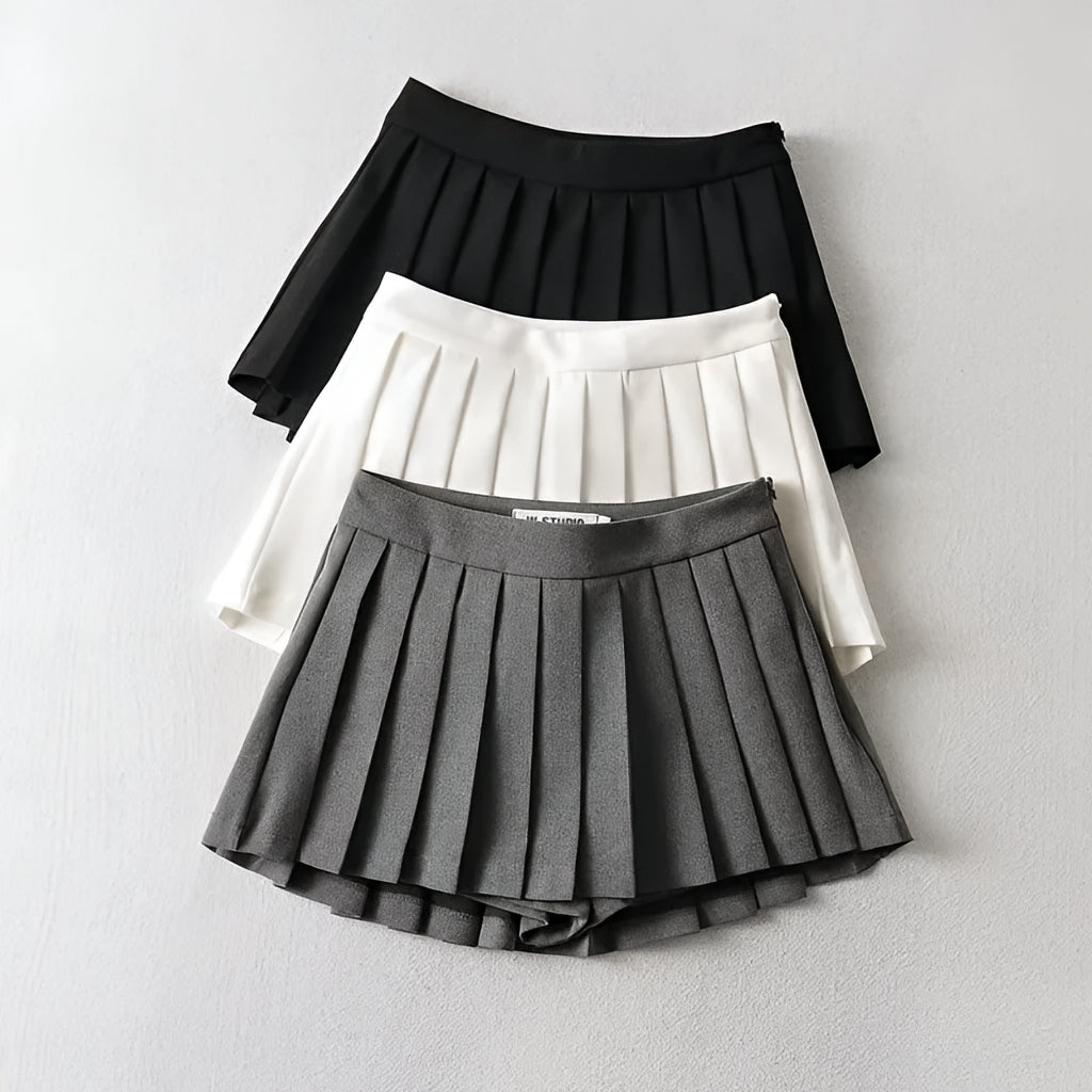 High Waist Pleated Mini Skirt Solid Color Korean Style Summer Skater Skirt