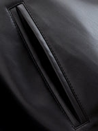 Black Faux Leather Trench Coat Belted Long Sleeve Lapel Vintage Motorcycle Jacket Outerwear