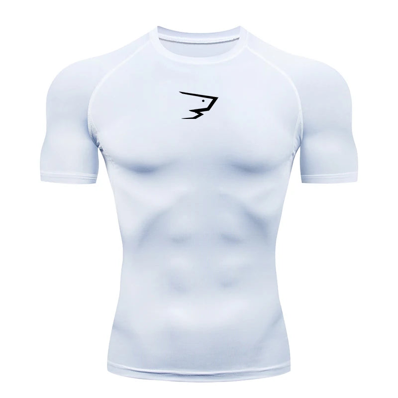 Hommes T-shirt de compression à manches courtes T-shirt de sport Gym Fitness Sportifs Homme Jogging Survêtement Homme Maillot athlétique Hauts