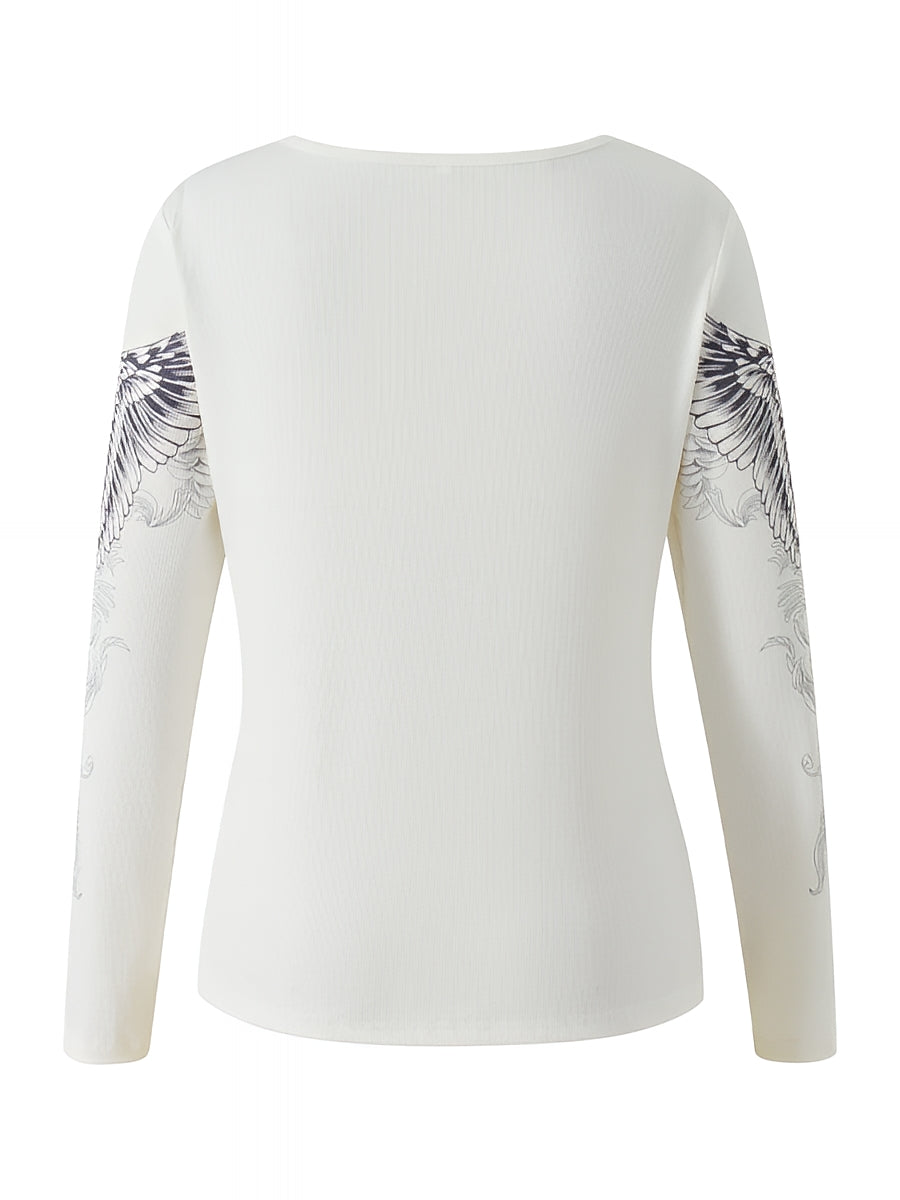 Grunge Cross Wings Graphic Long Sleeve T-Shirt Harajuku Punk Streetwear