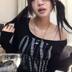 Grunge Letter Print Crop Top Y2K Long Sleeve Gothic Punk T Shirt
