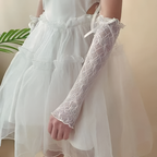 Lace Fingerless Fishnet Gloves Lolita Ruffle Bowknot Mesh Gloves Black White