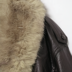 Oversized Faux Leather Jacket Removable Fur Collar Double Breasted Winter Coat