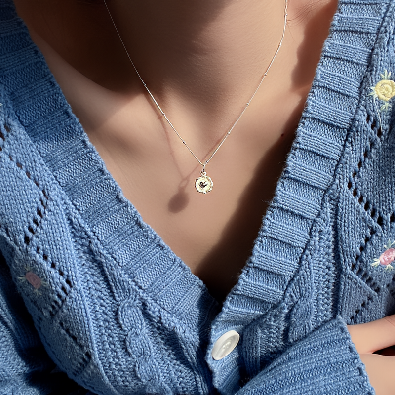 Collier en argent sterling 925 avec perle cœur et pendentif amour double face