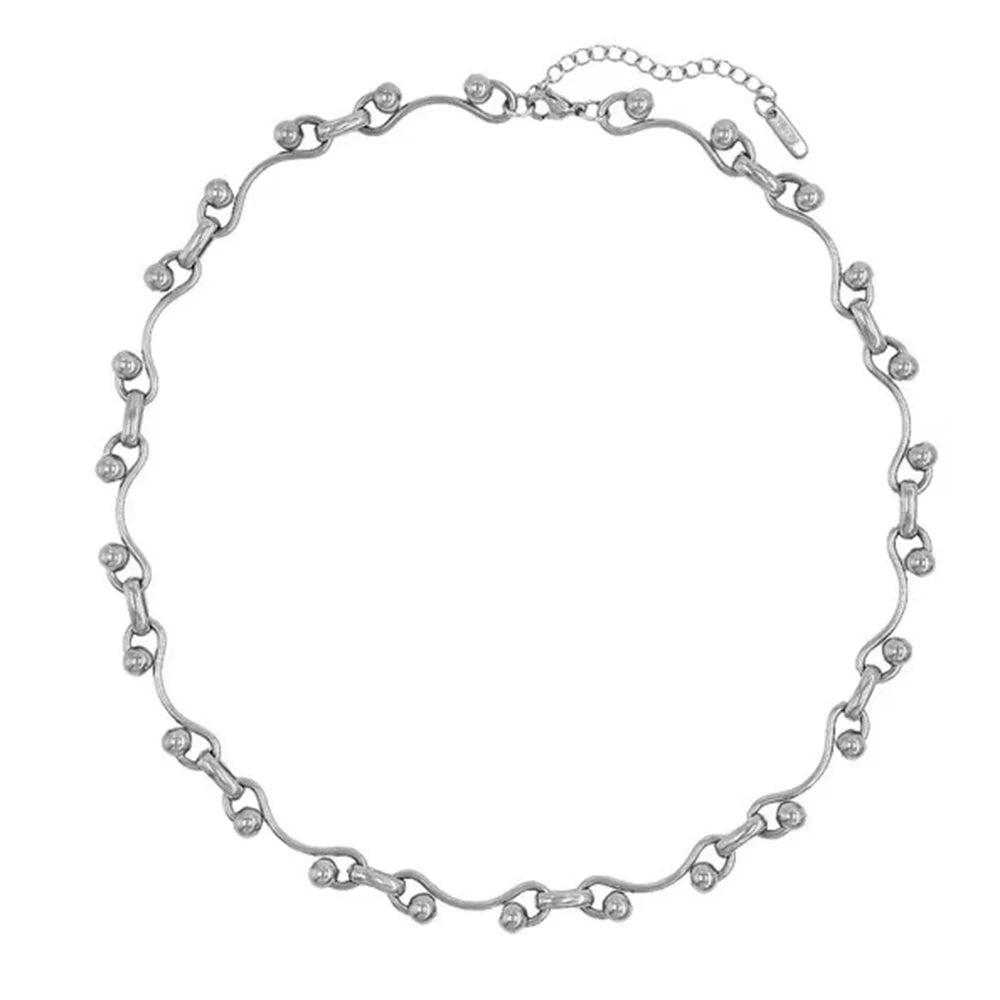 Unisex Stainless Steel Wave Ball Chain Necklace Punk Grunge Fashion Jewelry