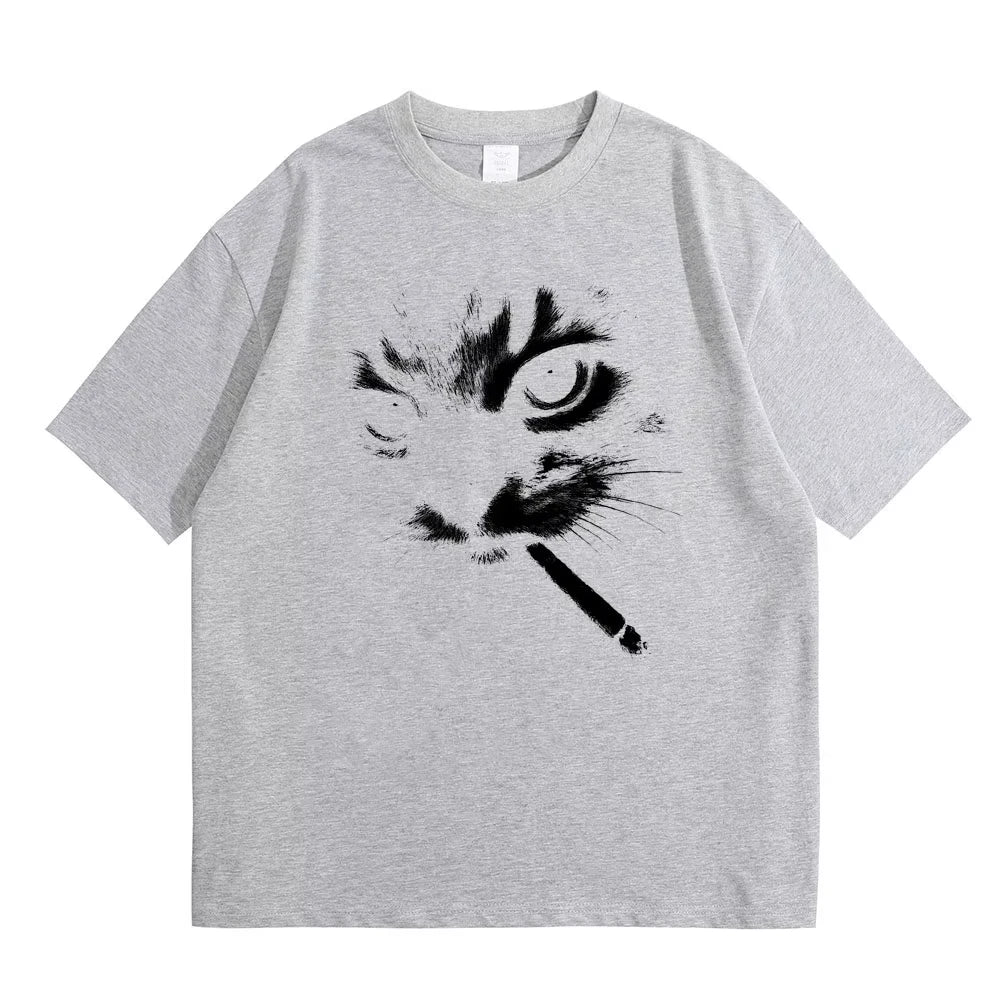 Unisex Funny Cat Graphic T Shirt Cotton Vintage Oversized Casual Tee Cat Lovers Gift