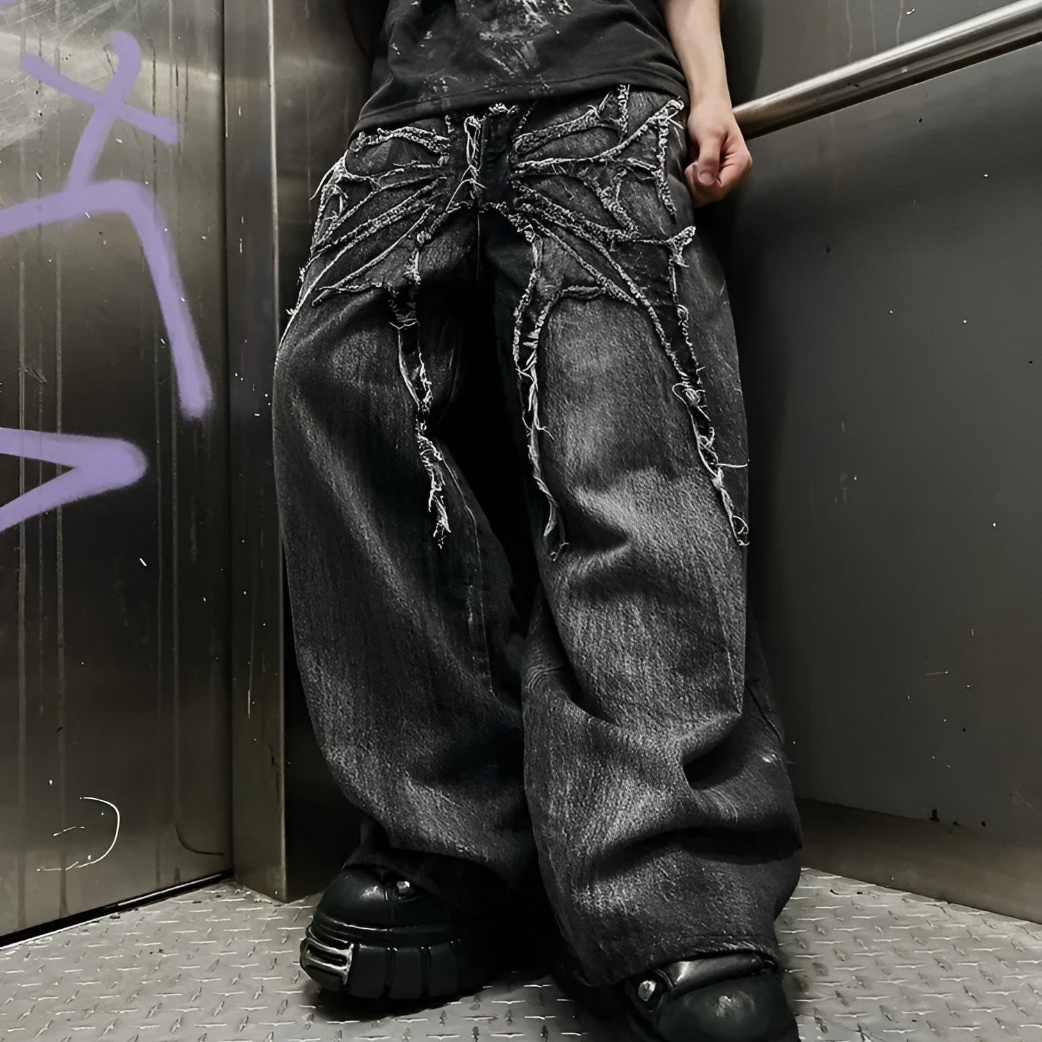 Unisex Y2K Baggy Jeans Gothic Spider Embroidery Streetwear Denim