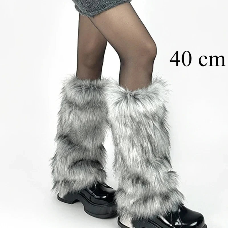 Cache-jambes en fausse fourrure Hot Girl Harajuku Hiver Chaud Couvre-bottes moelleux Chaussettes Femme JK Punk Hiphop