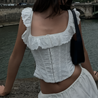 Haut court corset blanc pour femme à lacets, débardeur d'été