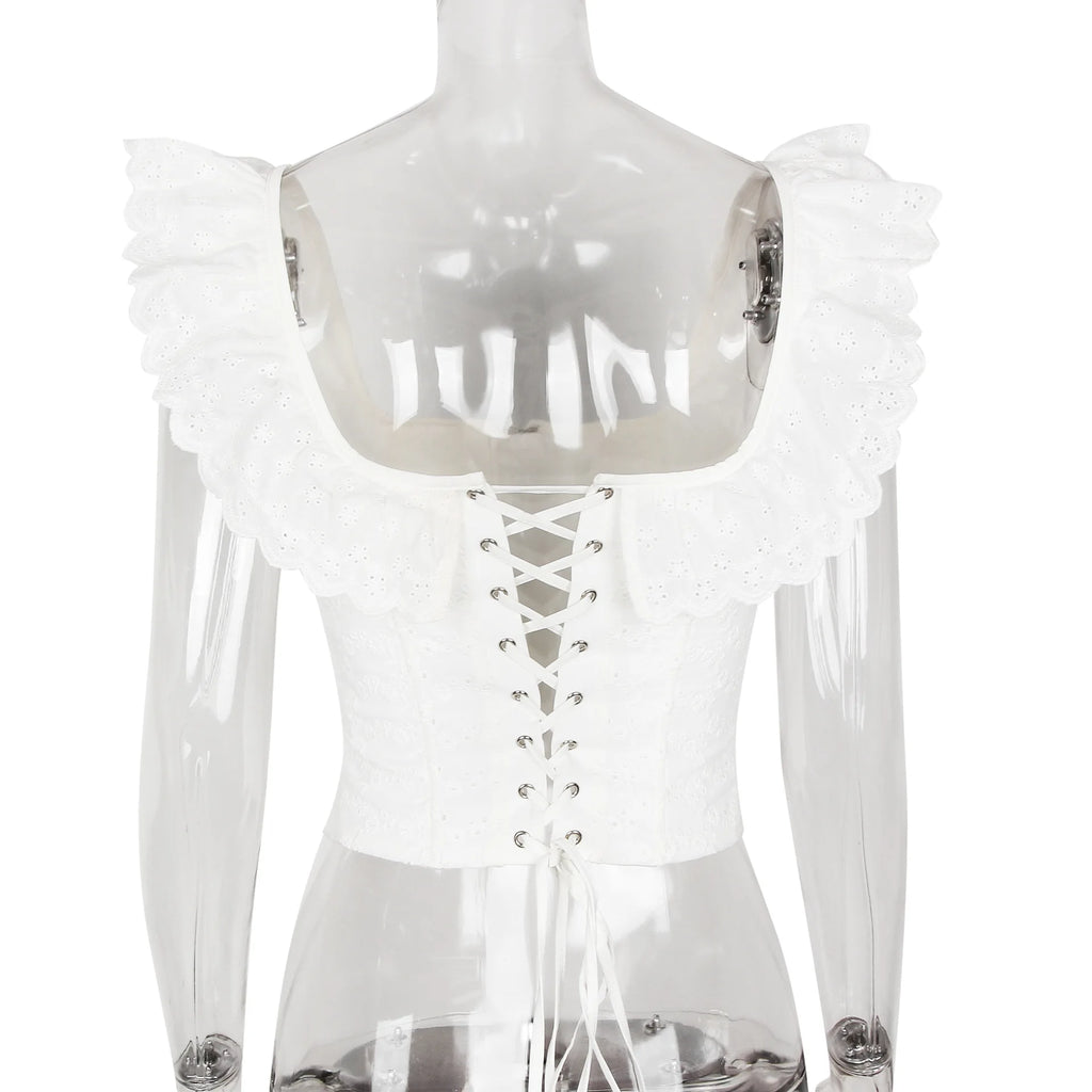 Haut court corset blanc pour femme à lacets, débardeur d'été