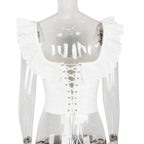 Haut court corset blanc pour femme à lacets, débardeur d'été