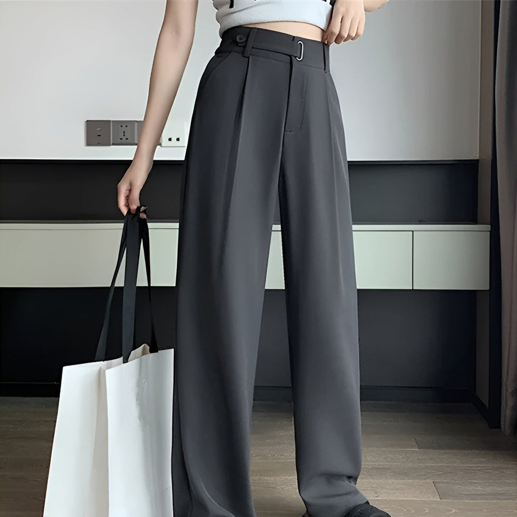 Pantalon ample à jambe large pour femmes, taille haute, coupe décontractée, couleur unie, pour le bureau
