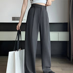 Pantalon ample à jambe large pour femmes, taille haute, coupe décontractée, couleur unie, pour le bureau