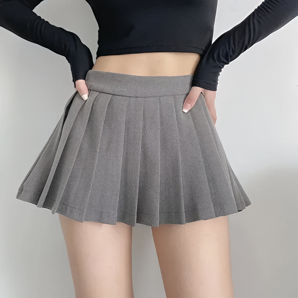 High Waist Pleated Mini Skirt Solid Color Korean Style Summer Skater Skirt