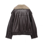 Oversized Faux Leather Jacket Removable Fur Collar Double Breasted Winter Coat