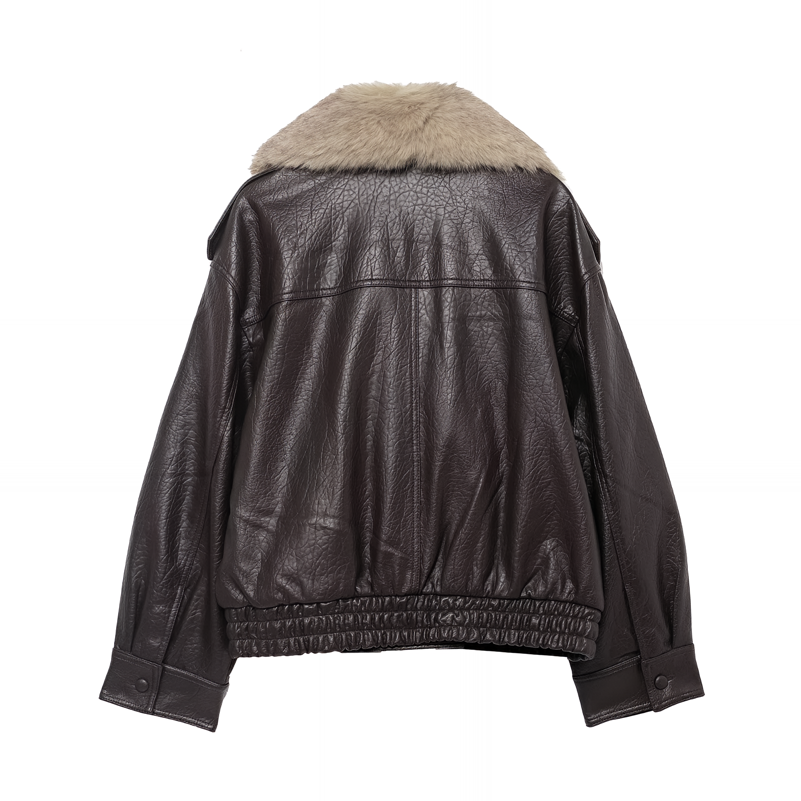 Oversized Faux Leather Jacket Removable Fur Collar Double Breasted Winter Coat