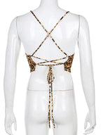 Débardeurs Imprimé Léopard Dos Nu à Lacets Bralette Crop Top